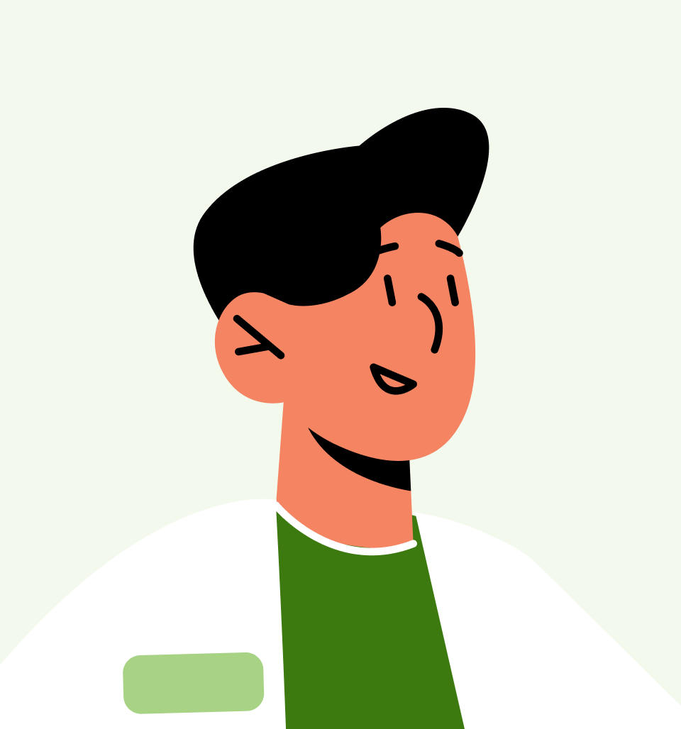 Ilustracja wektorowa lekarza w białym kitlu – mężczyzna w zielonej koszulce